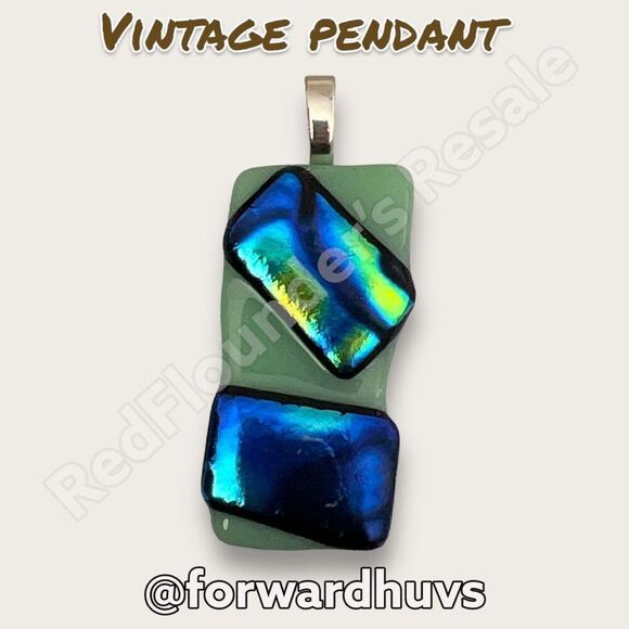 Art Glass Multi-Colored Pendant Silver Tone - Picture 1 of 6